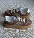 Gucci Women’s GG Canvas Leather-Trimmed Sneakers – Brown (Mytheresa)