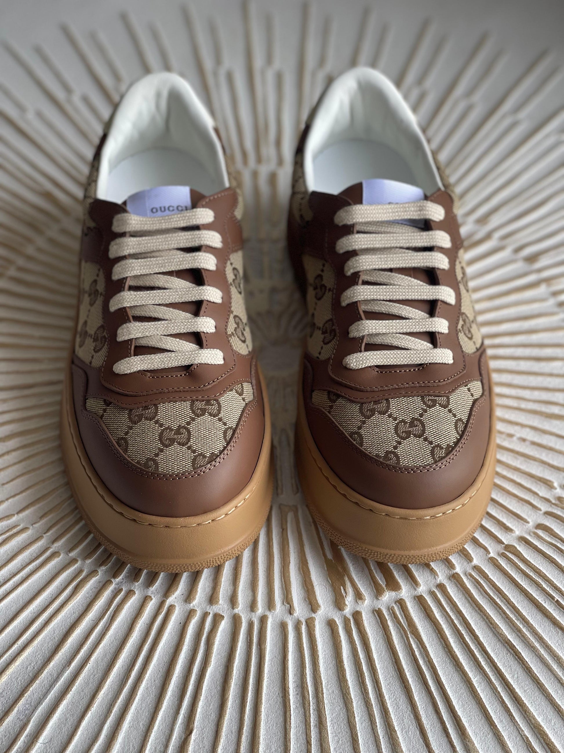 Gucci Women’s GG Canvas Leather-Trimmed Sneakers – Brown (Mytheresa)