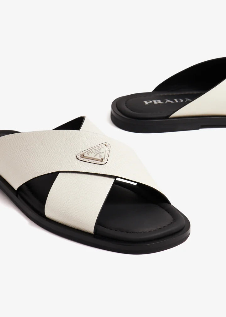 Prada Saffiano leather crisscross sandals
