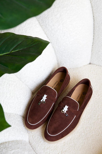 Loro Piana Charming Walk Flat Shoes in Brown and White | Women's