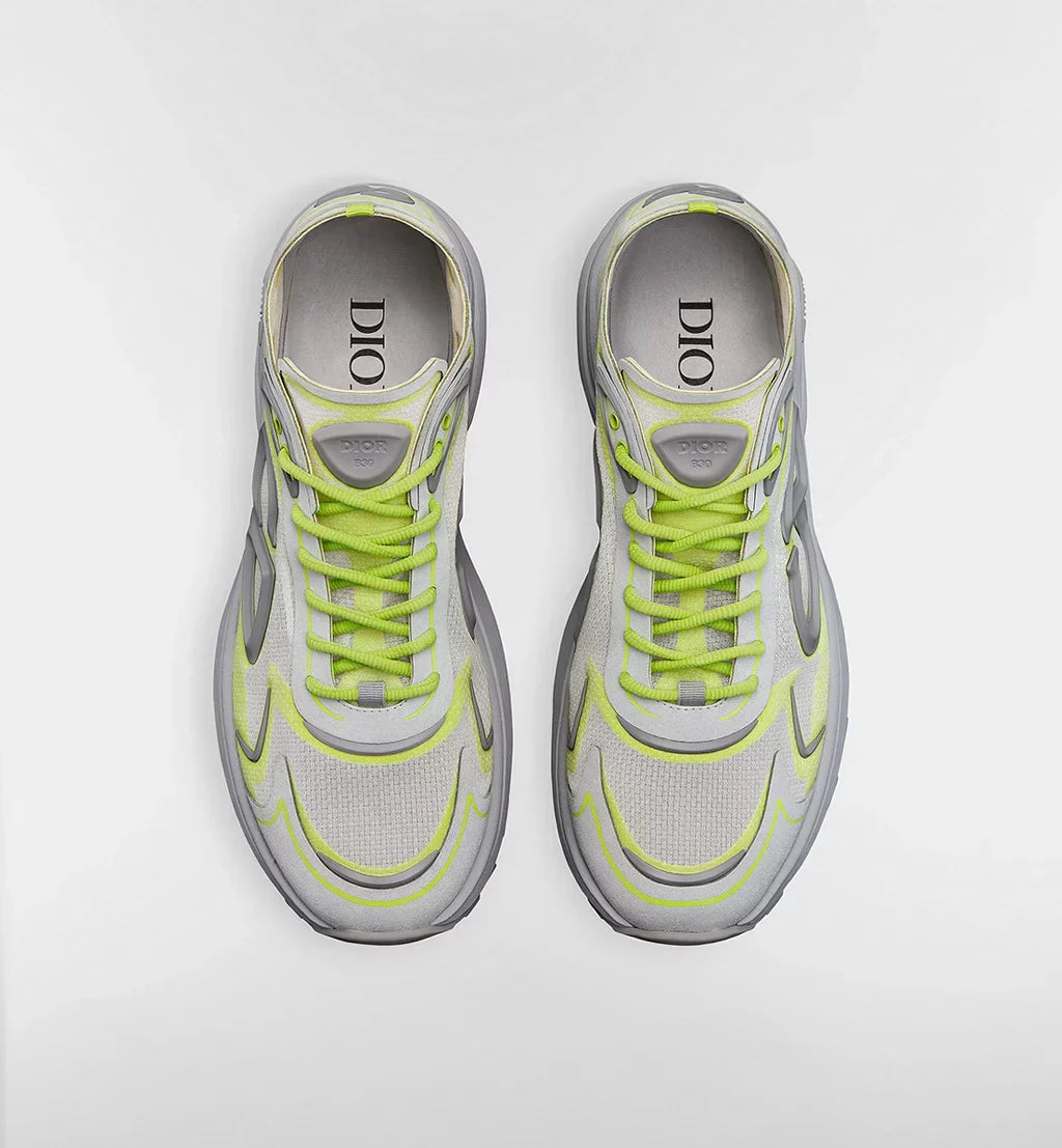 B30 Countdown Tech Sneaker White Semi-Transparent N3O Nylon, Gray and Green Technical Fabric and Gray Rubber
