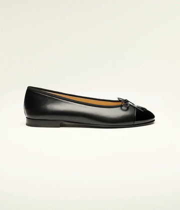 CHANEL Lambskin and Patent Calfskin Cap Toe CC Ballerina black| Women's