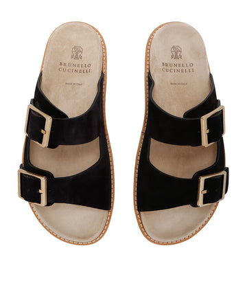 Brunello Cucinelli Suede Double-Strap Sandals