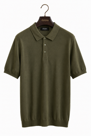 Premium Fine Knit Polo Shirt – Olive Green