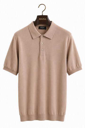 Premium Fine Knit Polo Shirt – Sand Beige