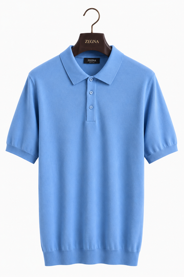 Premium Fine Knit Polo Shirt – Sky Blue