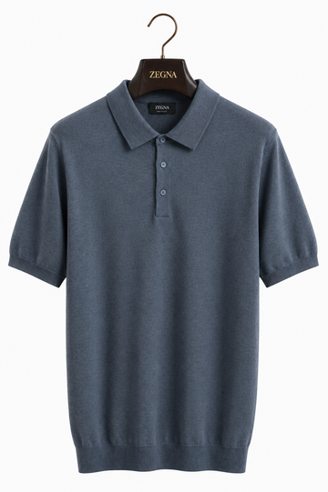 Premium Fine Knit Polo Shirt – Slate Blue