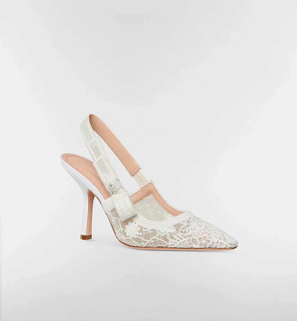 J'Adior Slingback Pump Transparent Mesh Embroidered with White Millefiori Motif