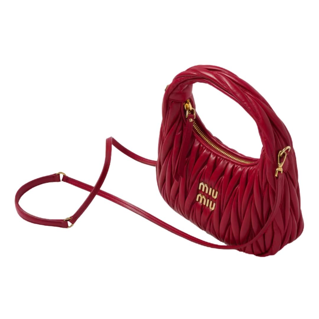 Miu Miu Bag | Wander Shoulder Bag in Matelassé Nappa Leather "Red"