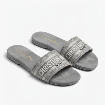Dior Women Dway Slides | Grey Embroidered