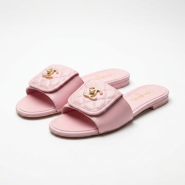 Chanel Women Quilted Flap Slides | Pink