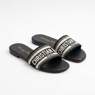 Dior Women Dway Slides | Black Embroidered