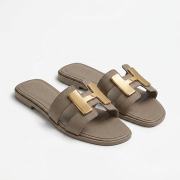 Hermès Women Metal H Flat Slides | Taupe