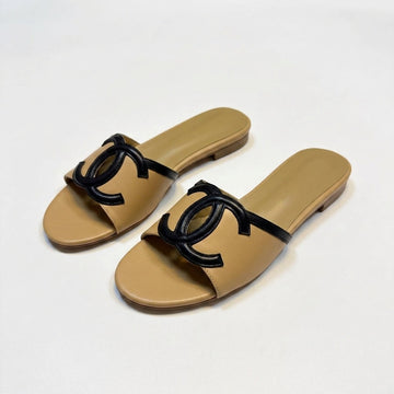 Chanel Women Oversized CC Flat Slides | Camel with Black CC