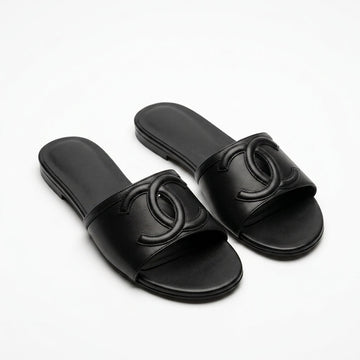 Chanel Women Oversized CC Flat Slides | Black