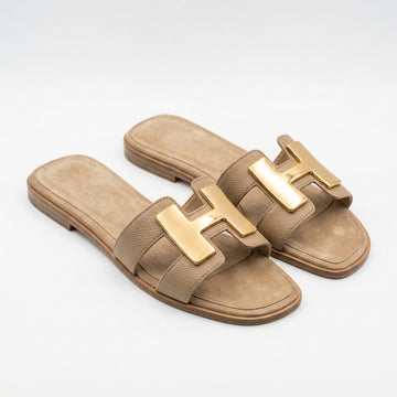 Hermès Women Metal H Flat Slides | Grey