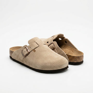Birkenstock Women Boston Clogs | Cream Suede