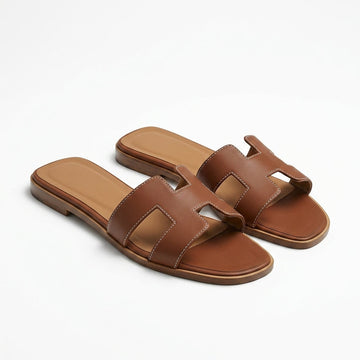 Hermès Women Oran Flat Slides | Chocolate Brown