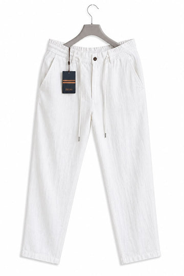 Premium Linen Drawstring Pants - White