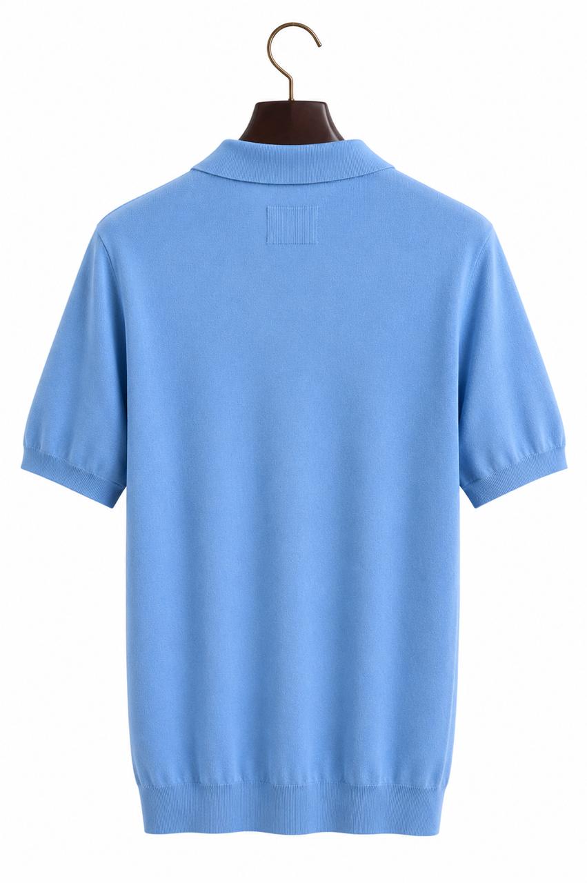 Premium Fine Knit Polo Shirt – Sky Blue
