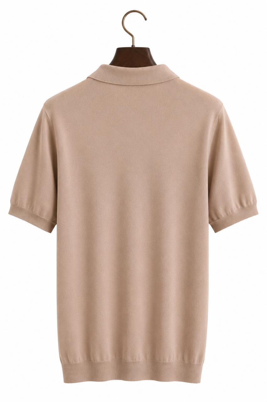 Premium Fine Knit Polo Shirt – Sand Beige