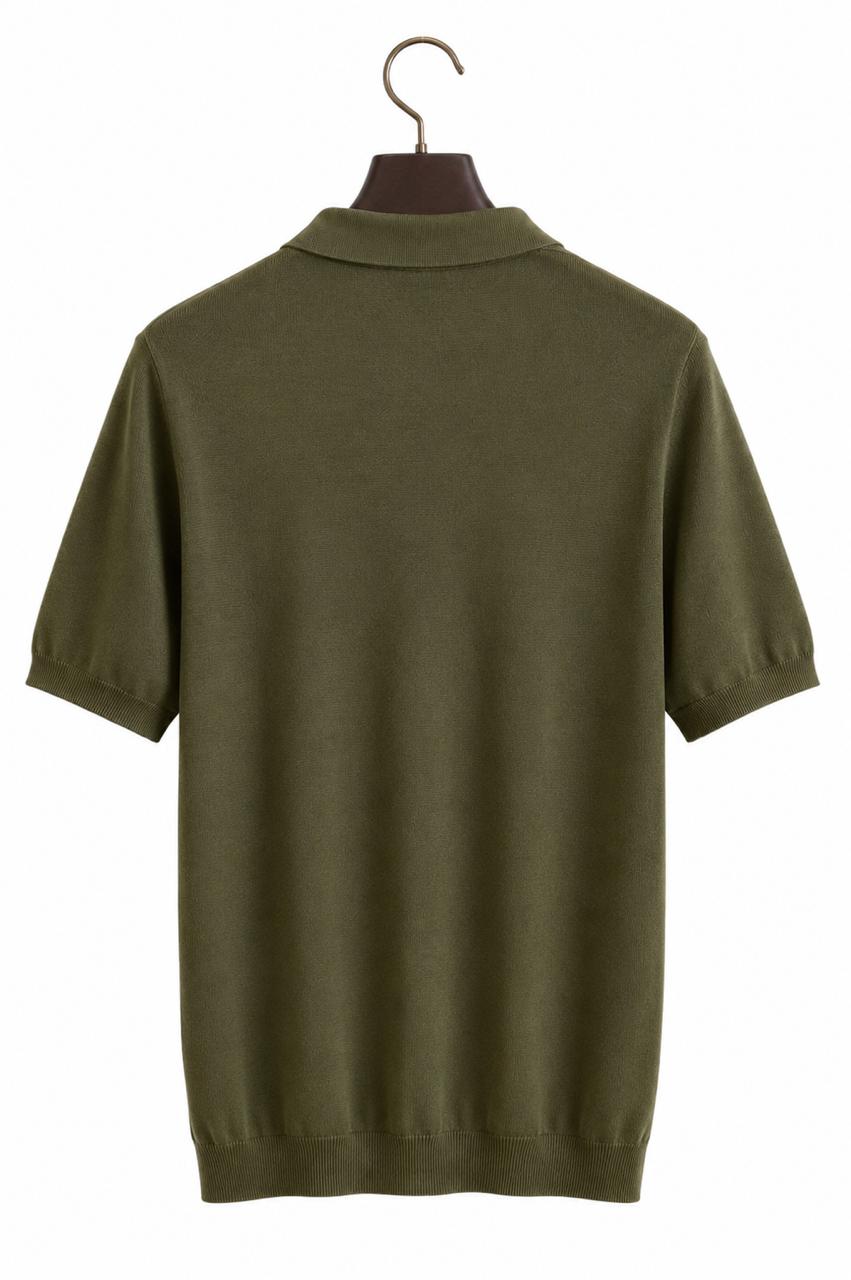 Premium Fine Knit Polo Shirt – Olive Green