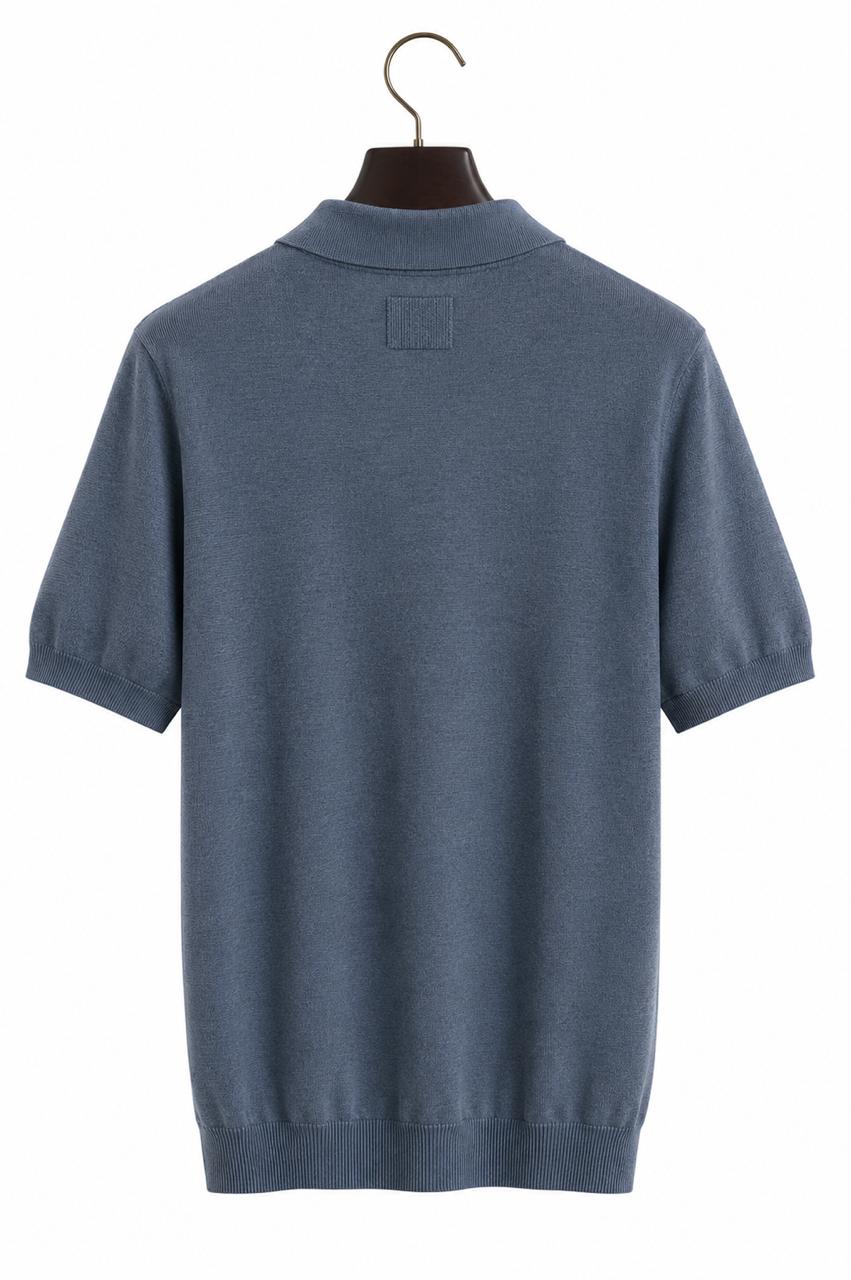 Premium Fine Knit Polo Shirt – Slate Blue