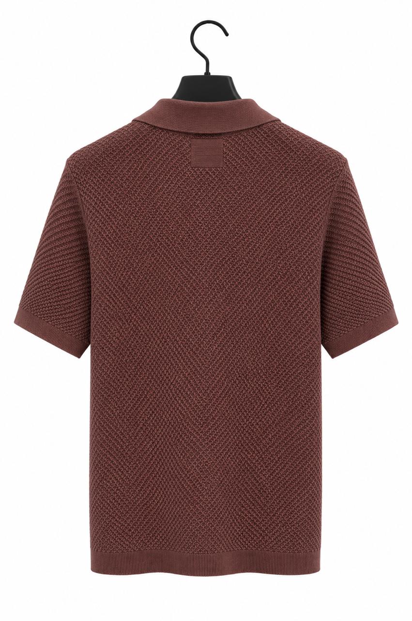 Premium Textured Knit Polo Shirt – Coffee Brown