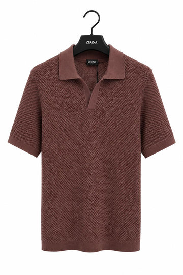 Premium Textured Knit Polo Shirt – Coffee Brown