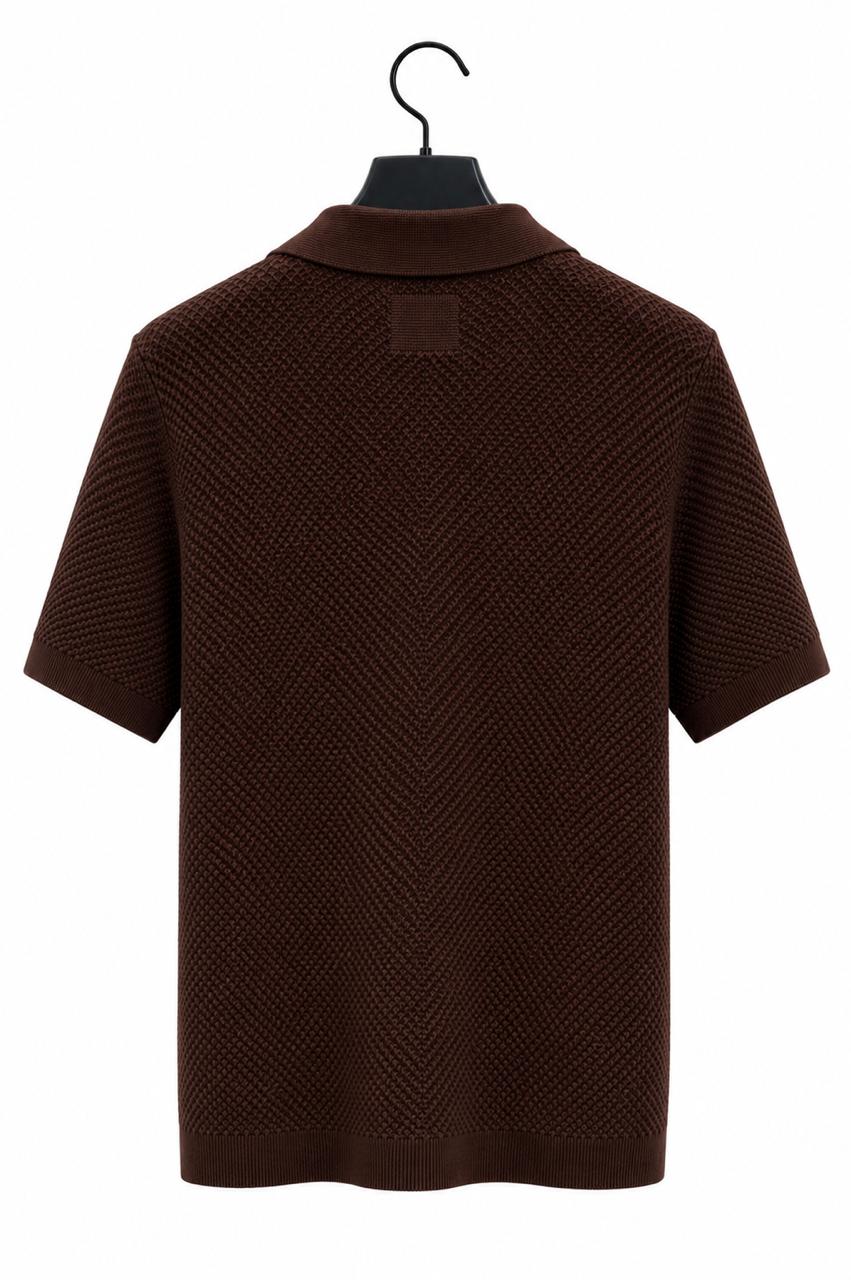 Premium Textured Knit Polo Shirt – Chocolate Brown