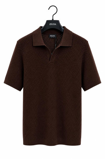 Premium Textured Knit Polo Shirt – Chocolate Brown