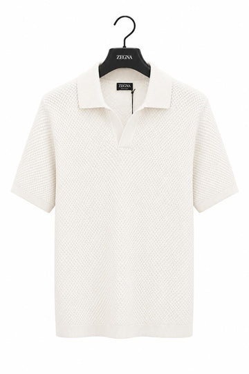 Premium Textured Knit Polo Shirt – Off-White