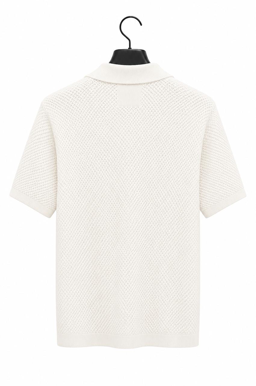 Premium Textured Knit Polo Shirt – Off-White