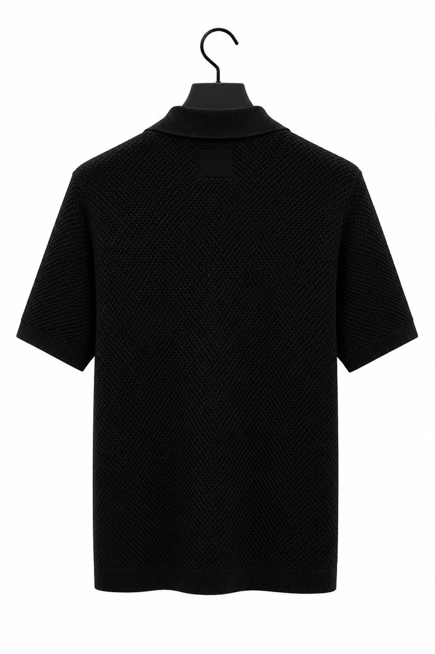 Premium Textured Knit Polo Shirt – Jet Black
