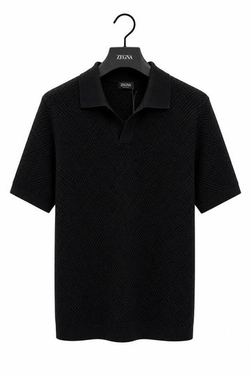 Premium Textured Knit Polo Shirt – Jet Black