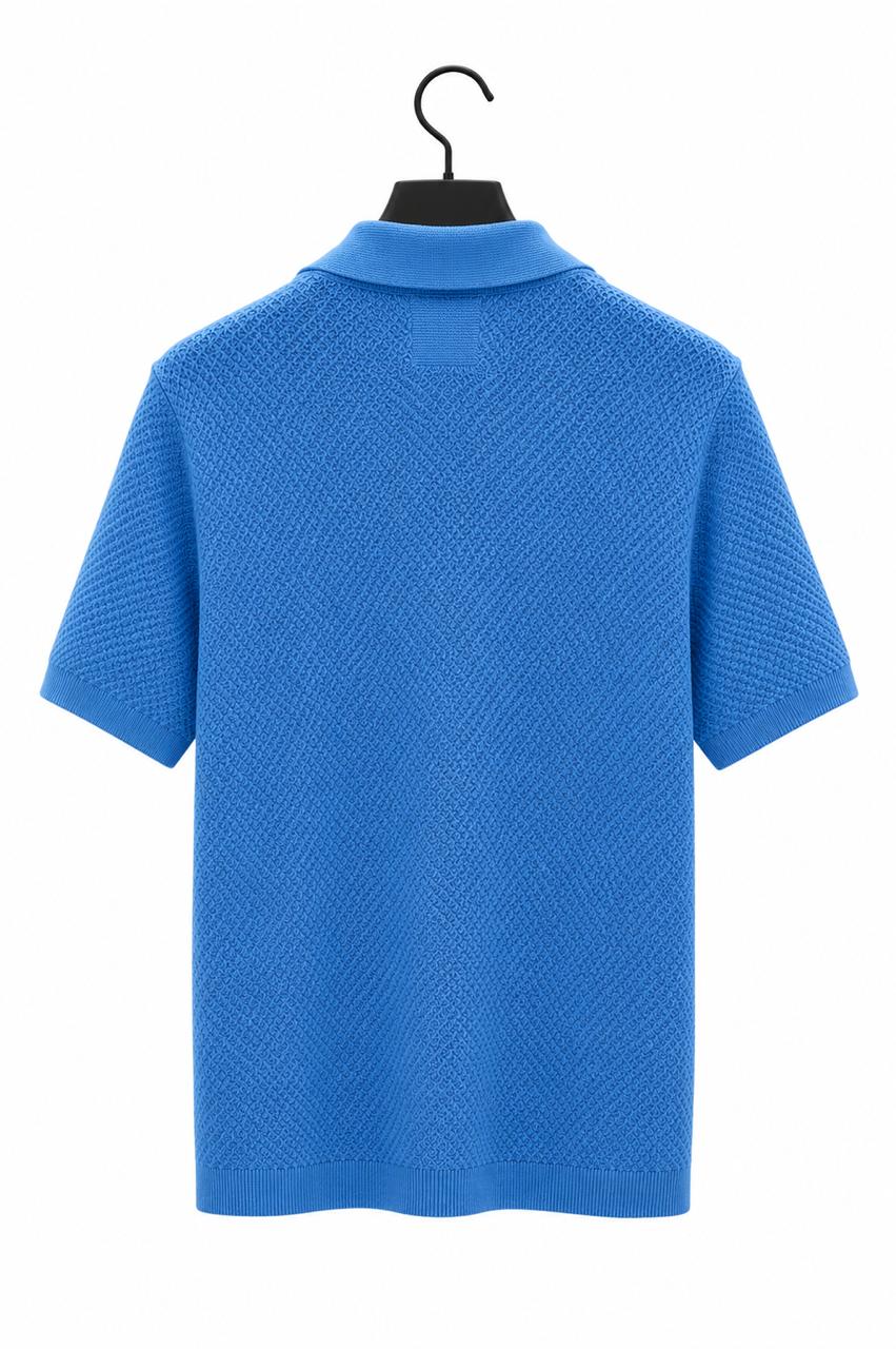 Premium Textured Knit Polo Shirt – Azure Blue