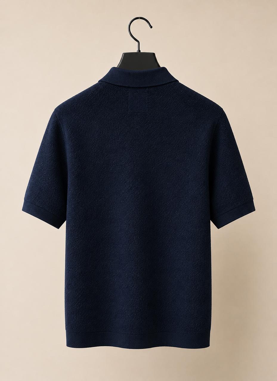 Premium Textured Knit Polo Shirt – Navy Blue