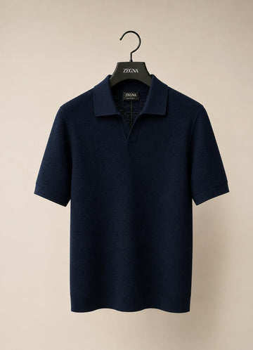 Premium Textured Knit Polo Shirt – Navy Blue