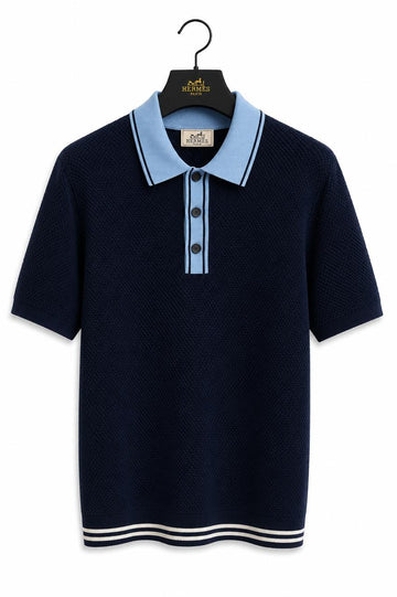 Premium Two-Tone Textured Polo Shirt – Navy & Sky Blue