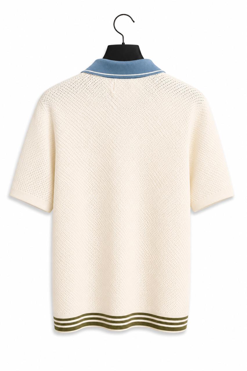 Premium Two-Tone Textured Polo Shirt – Off-White & Sky Blue