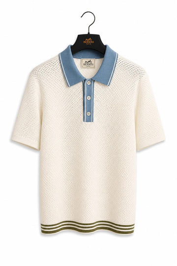 Premium Two-Tone Textured Polo Shirt – Off-White & Sky Blue