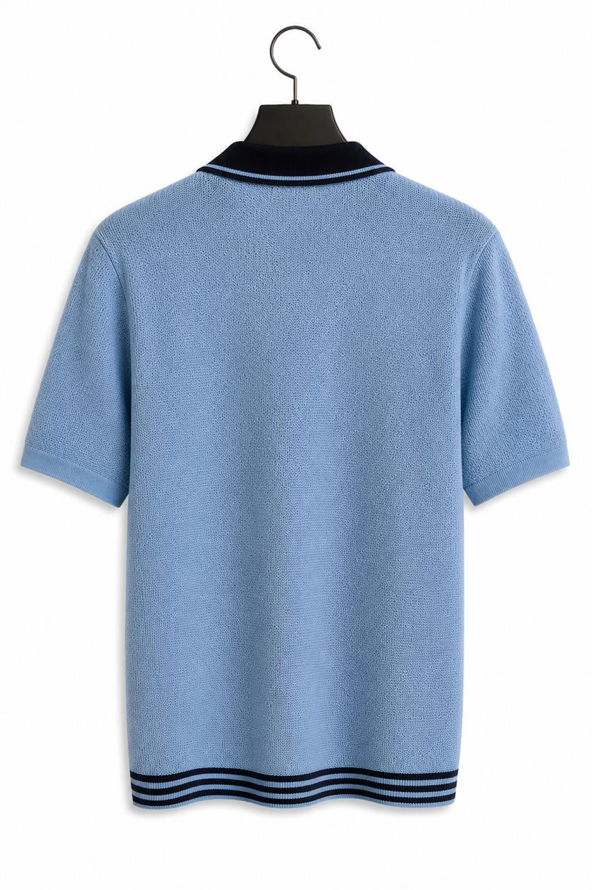 Premium Two-Tone Piqué Polo Shirt – Sky Blue & Navy