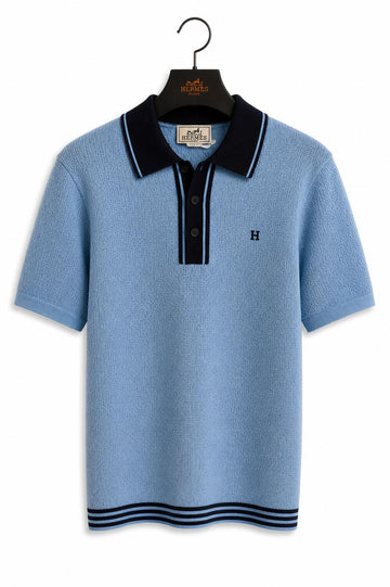 Premium Two-Tone Piqué Polo Shirt – Sky Blue & Navy