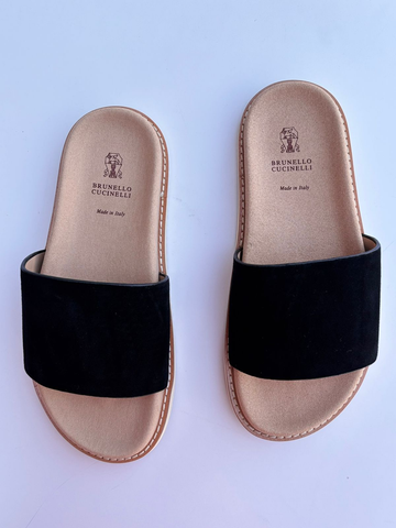 Brunello Cucinelli men's suede slides Black