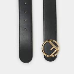 Fendi Fendi Black Leather F Logo Round