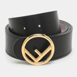 Fendi Fendi Black Leather F Logo Round