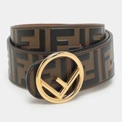 Fendi Brown Zucca Embossed Leather F Logo Round Buckle Belt